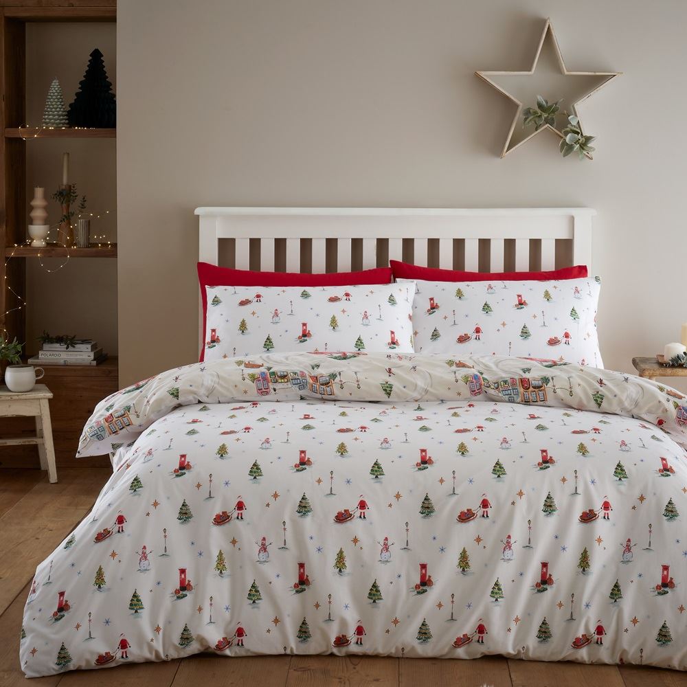 Catherine Lansfield Christmas Town Print Reversible Duvet Cover Set
