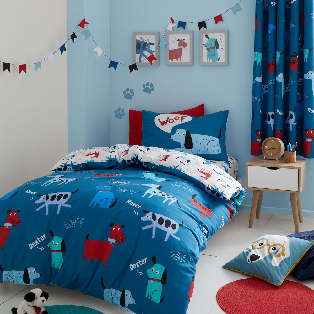 Catherine Lansfield Kids Woofing Dogs Reversible Easy Care Duvet Cover Set