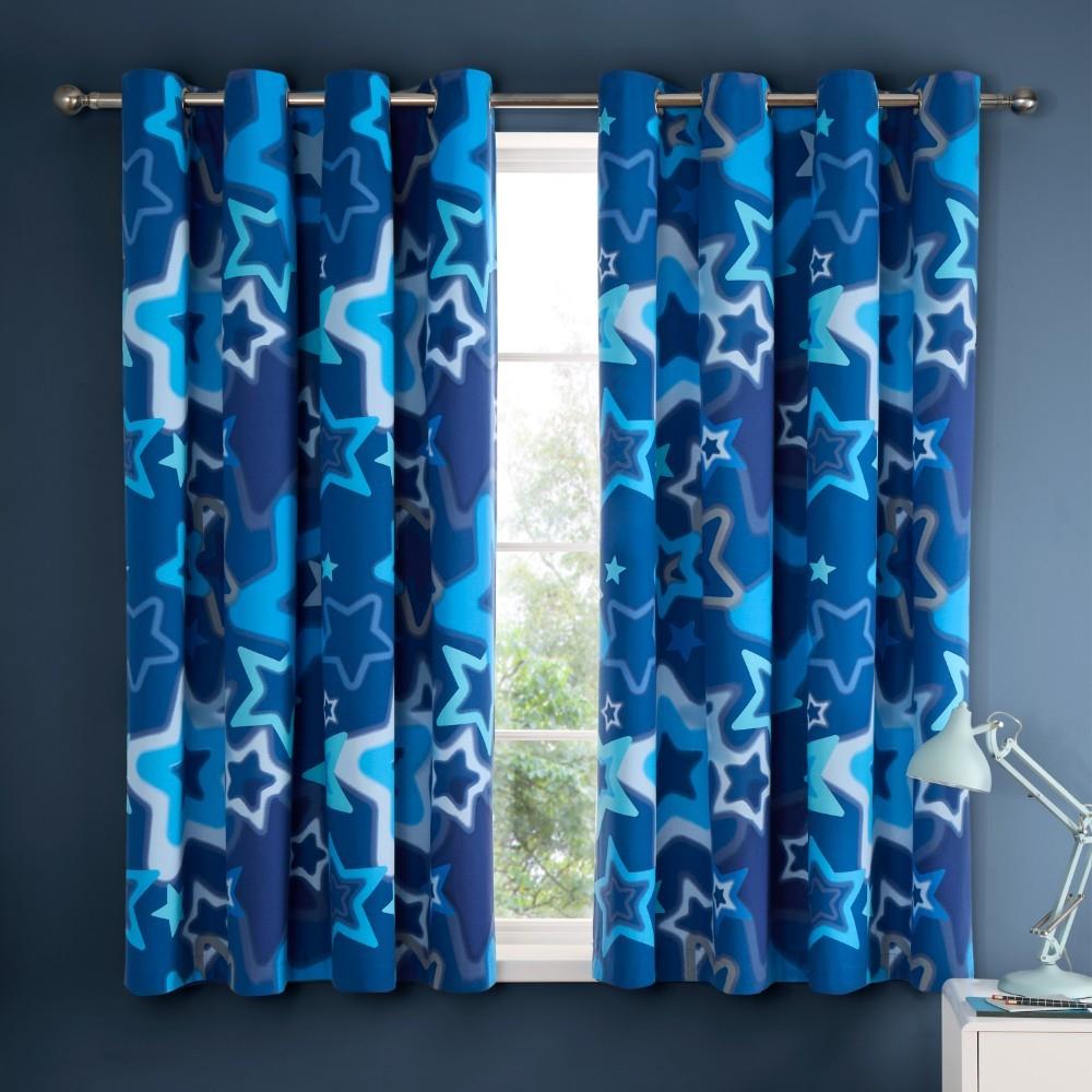 Catherine Lansfield Ombre Stars 66x72 Inch Fully Reversible Eyelet Curtains Two Panels Blue