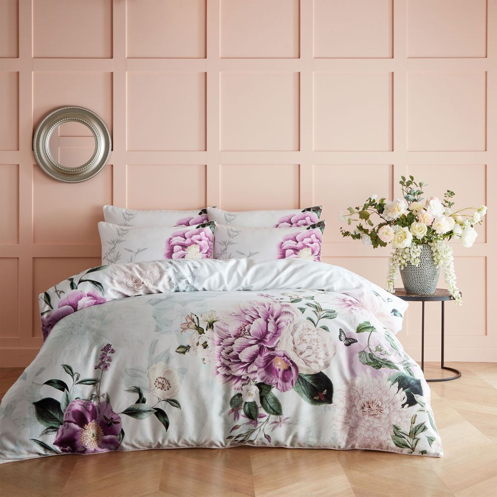 Paoletti Krista Roses Botanical Print Reversible 100% Cotton Duvet Cover Set