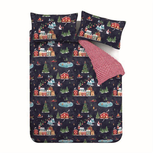 Catherine Lansfield Christmas Ski Village Easy Care Reversible Duvet Cover Set