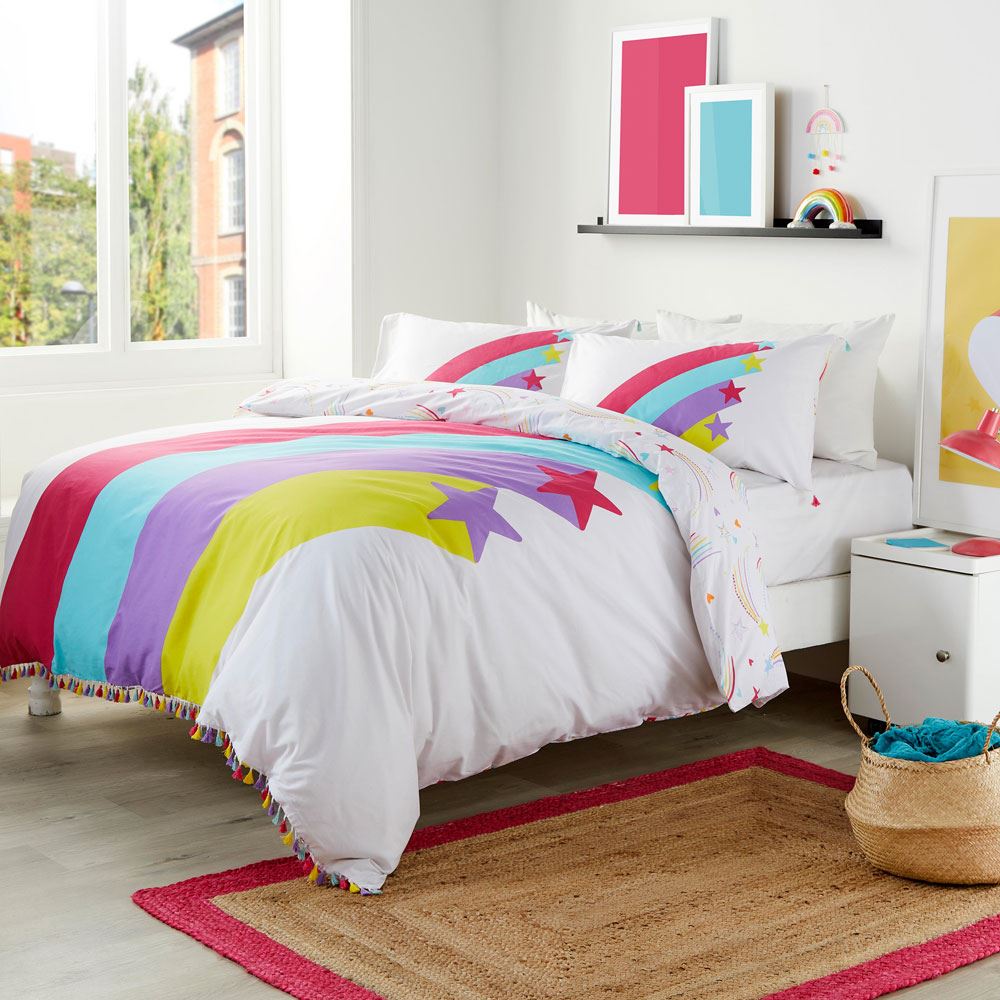 Appletree Kids Rainbow 100% Cotton Reversible Tasselled Duvet Cover Set