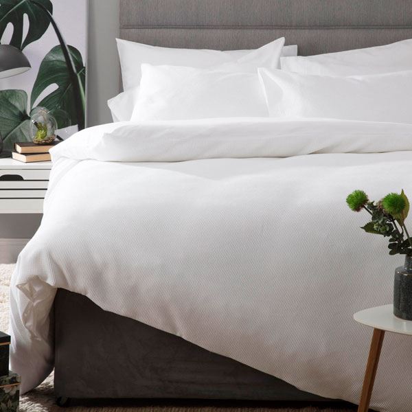 Belledorm Waffle Weave 100% Cotton Duvet Cover Set, White, King