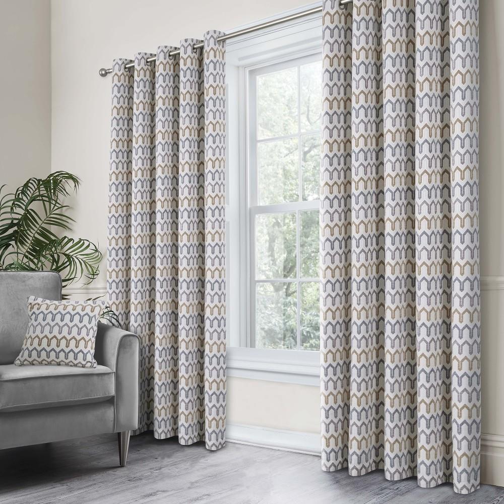 Curtina Arcadia Geometric Woven Chenille Eyelet Lined Curtains