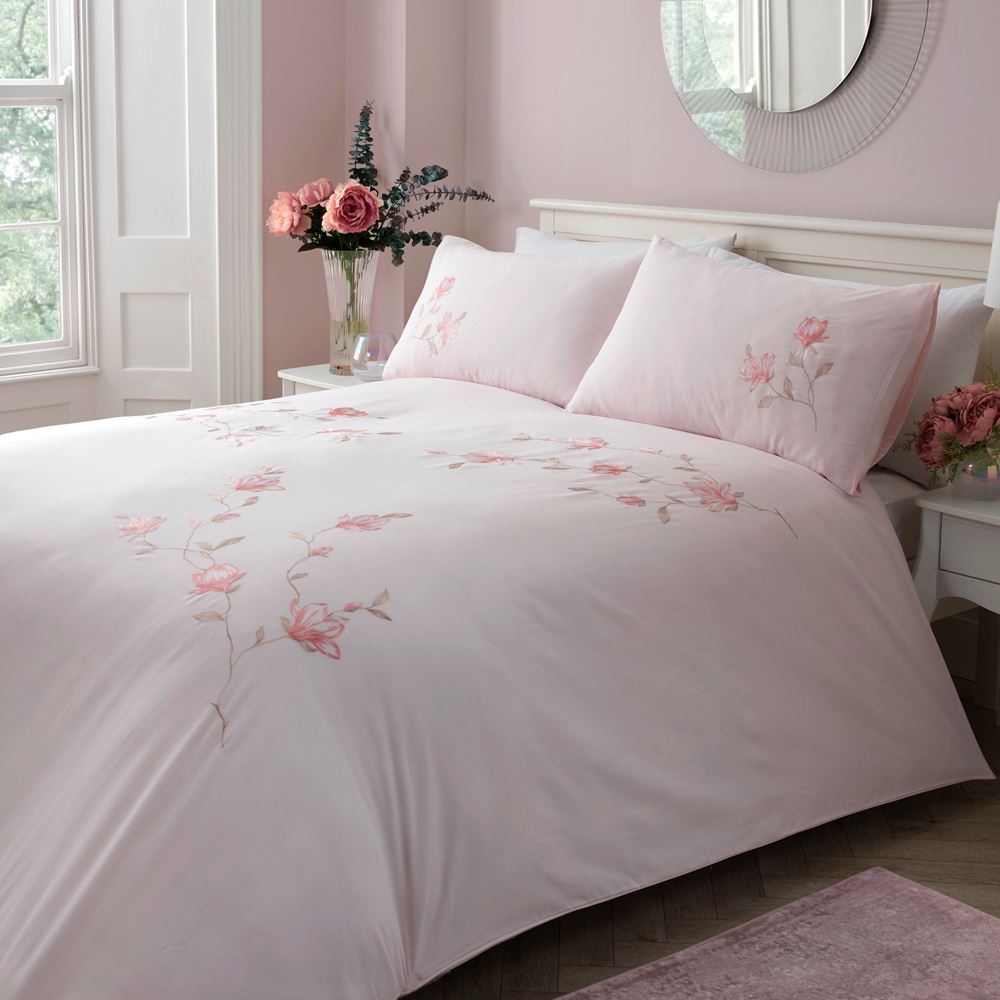 Dreams & Drapes Margot Floral Embroidered 100% Cotton Duvet Cover Set