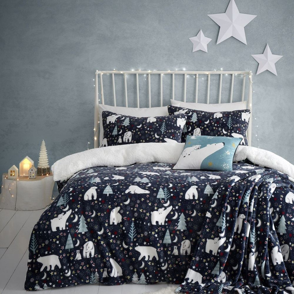 Fusion Christmas Starry Night Cosy Fleece Duvet Cover Set, Blue