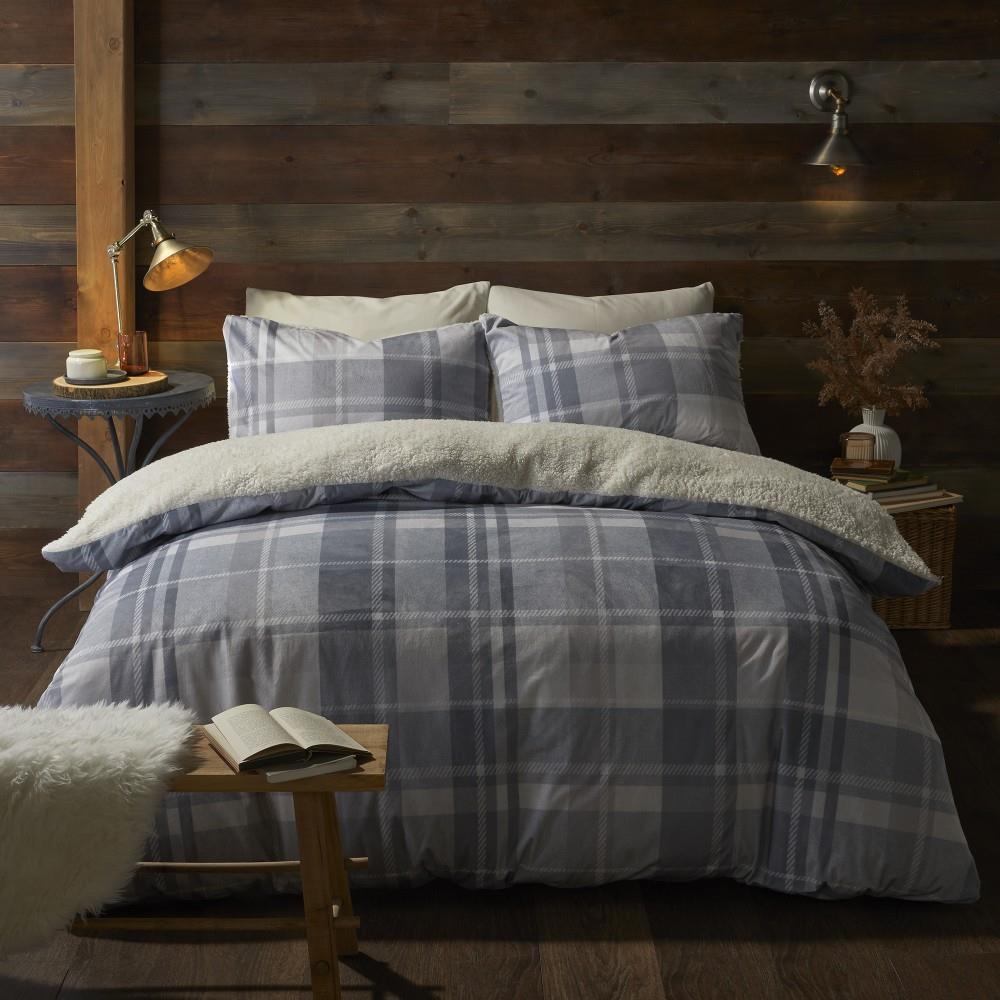 Fusion Snug Mulford Check Flannelette Teddy Fleece Duvet Cover Set