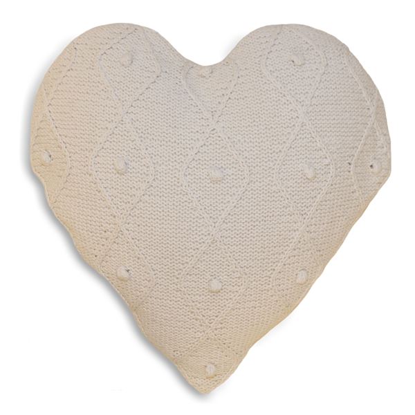 Paoletti Argyll 100% Cotton Bobble Hand Knitted Heart Shaped Cushion, 50 Cm