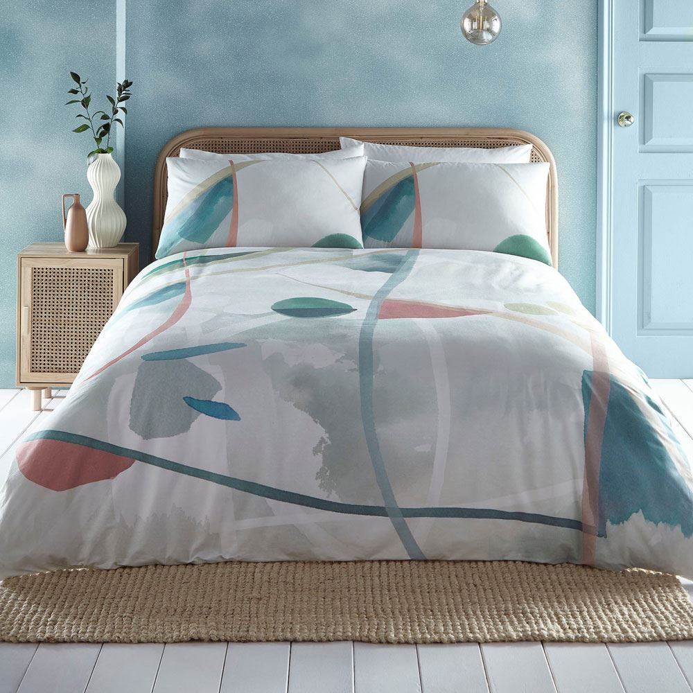 Appletree Style Miro Watercolour Floral Print 100% Cotton Duvet Cover Set