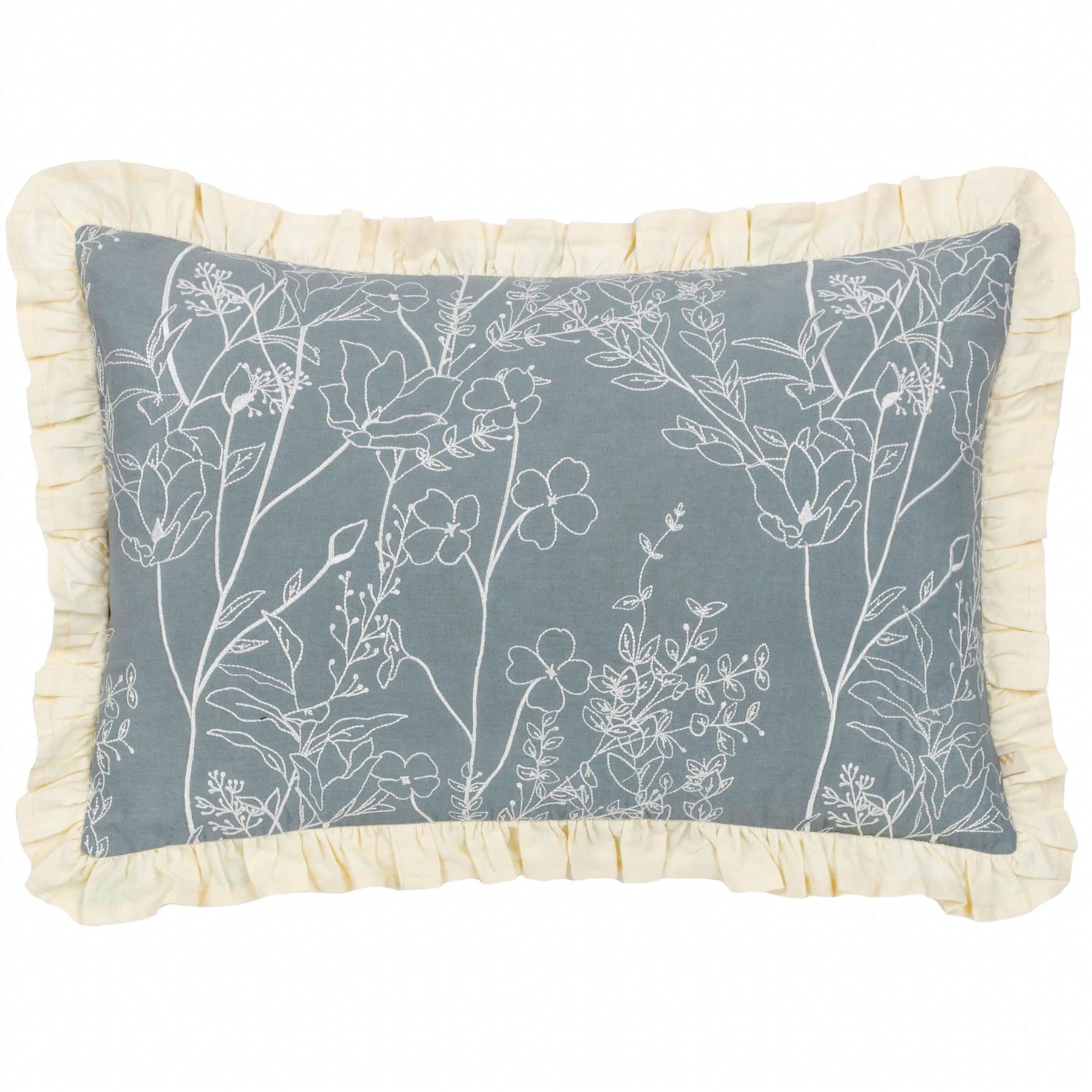 Wylder Mae Floral Embroidered 100% Cotton Pleated Edge Cushion Cover