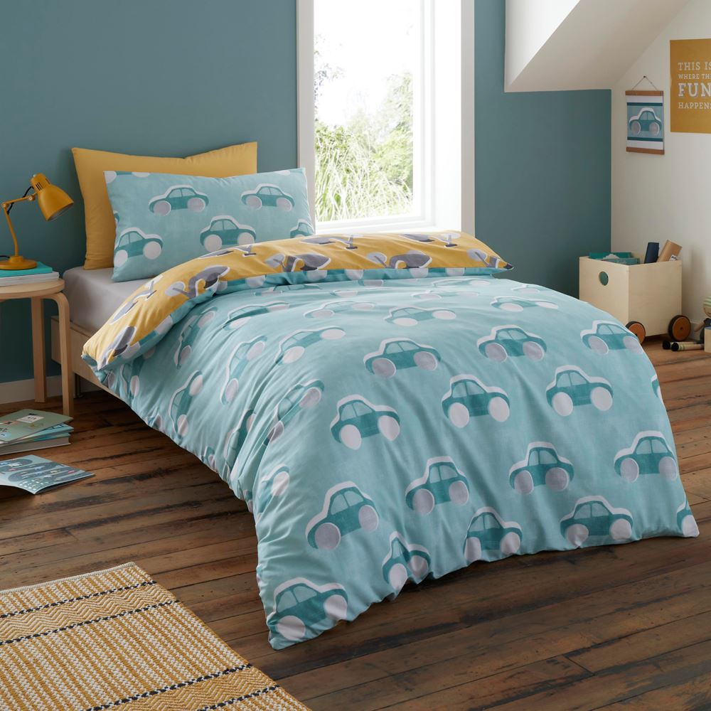 Bedlam Cool Cars Print 100% Cotton Reversible Duvet Cover Set