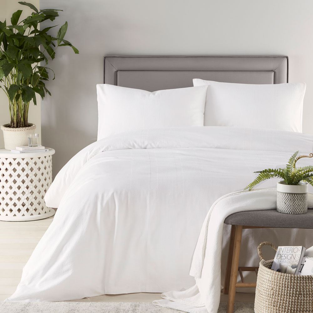 Appletree Boutique Corden Waffle Weave Stripe 100% Cotton Duvet Cover Set