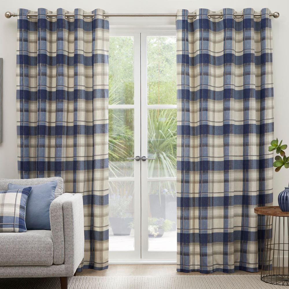 Fusion Balmoral Check 100% Cotton Eyelet Lined Curtains