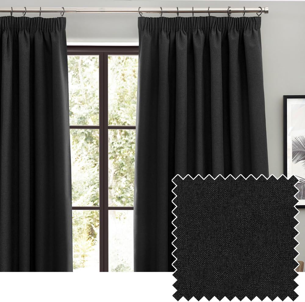 Furn Dawn Plain Thermal Blackout Pencil Pleat Lined Curtains