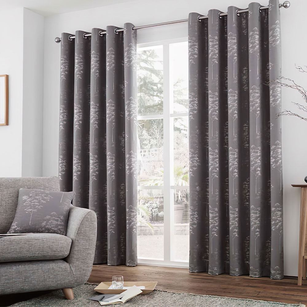 Curtina Elmwood Floral Print Eyelet Lined Curtains
