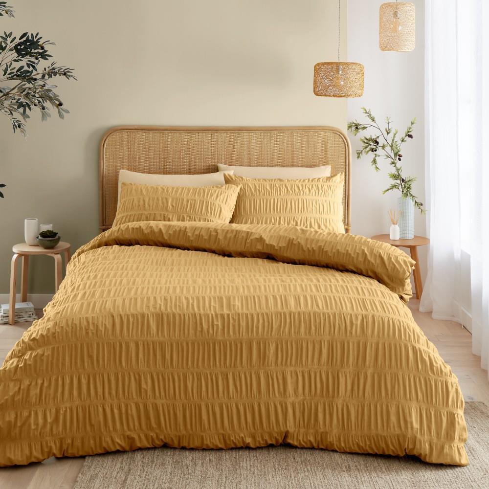 Catherine Lansfield Seersucker Banded Textured Cotton Rich Duvet Cover Set