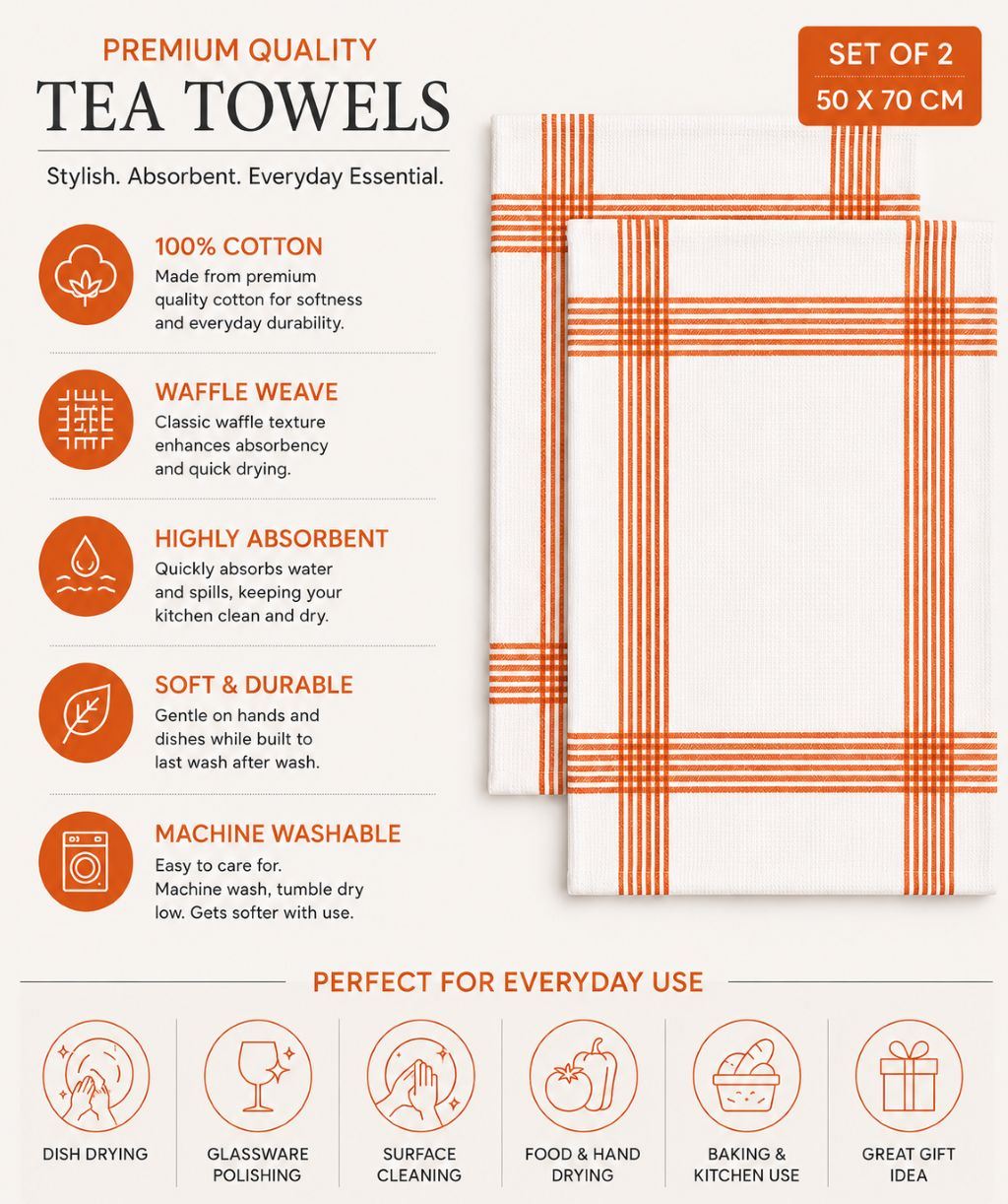 Night Zone Waffle Tea Towels 2 Pack, 100% Cotton