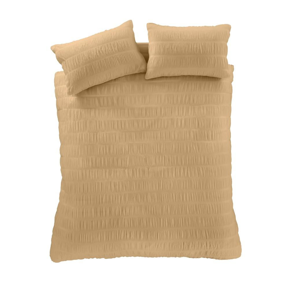 Catherine Lansfield Seersucker Banded Textured Cotton Rich Duvet Cover Set
