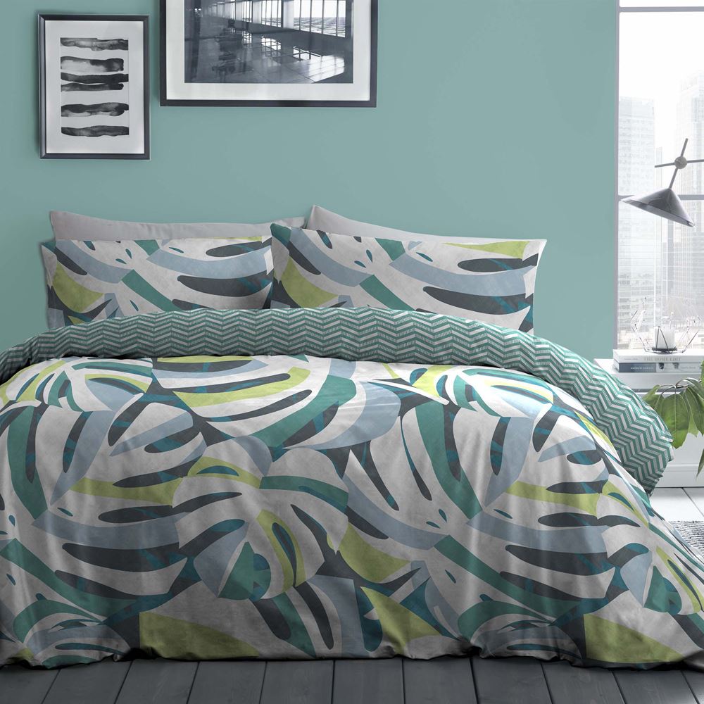 Fusion Akito Abstract Floral Leaf Print Easy Care Reversible Duvet Cover Set