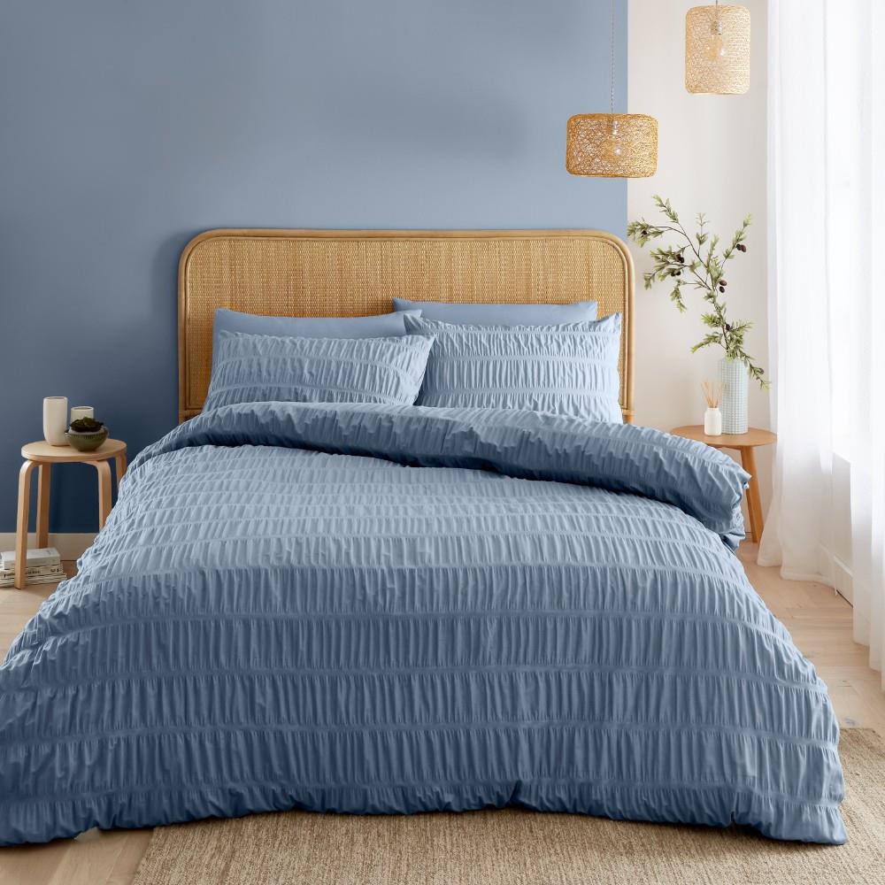Catherine Lansfield Seersucker Banded Textured Cotton Rich Duvet Cover Set