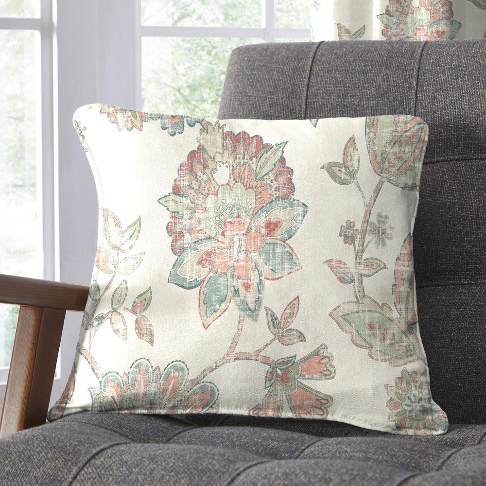 Dreams & Drapes Indira Floral Print 100% Cotton Piped Edge Cushion Cover