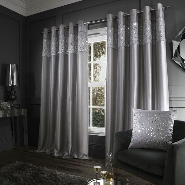 Catherine Lansfield Glitzy Sequin Embellished Faux Silk Eyelet Curtains