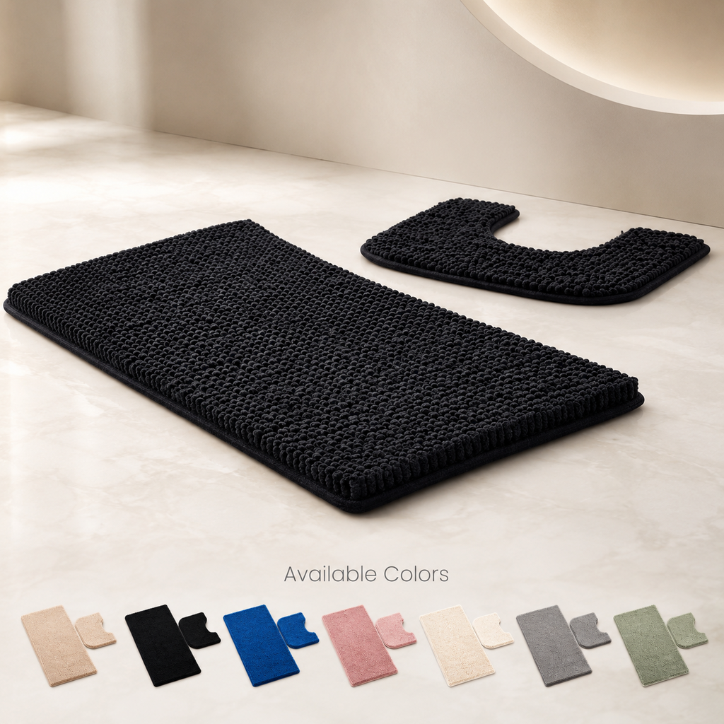 Night Zone Soft and Shaggy Chenille Loop 2 Piece Nonslip Bath Mat Set