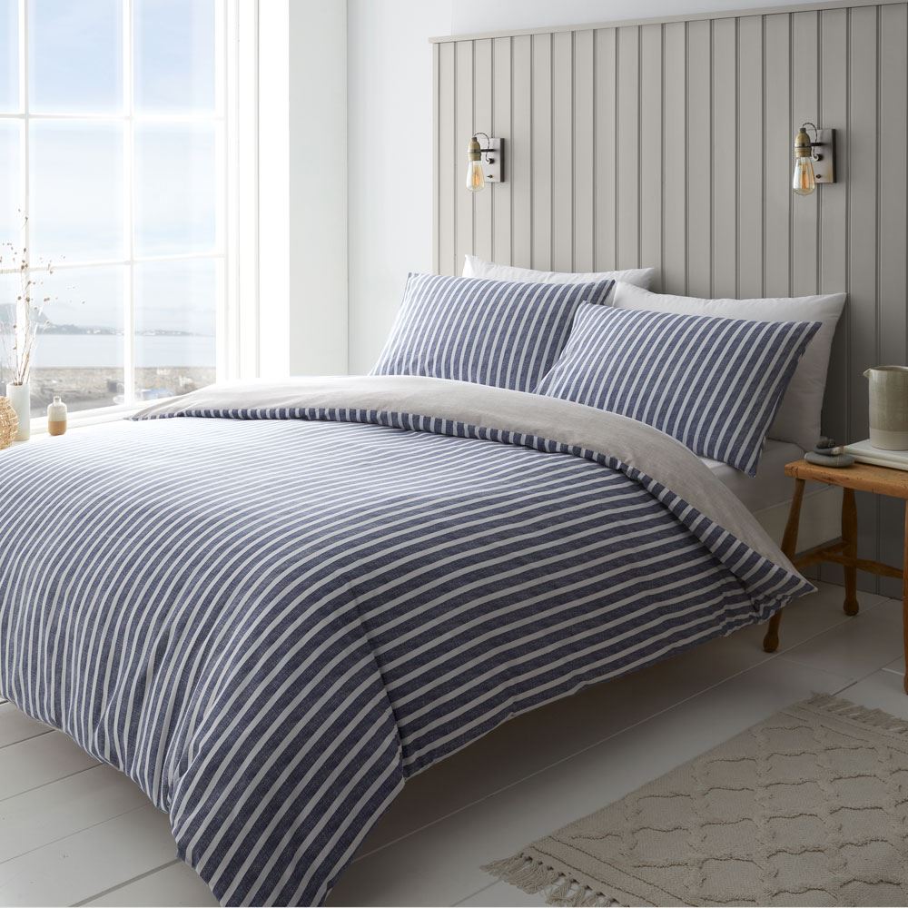 Catherine Lansfield Textured Banded Stripe Easy Care Reversible Duvet Cover Set