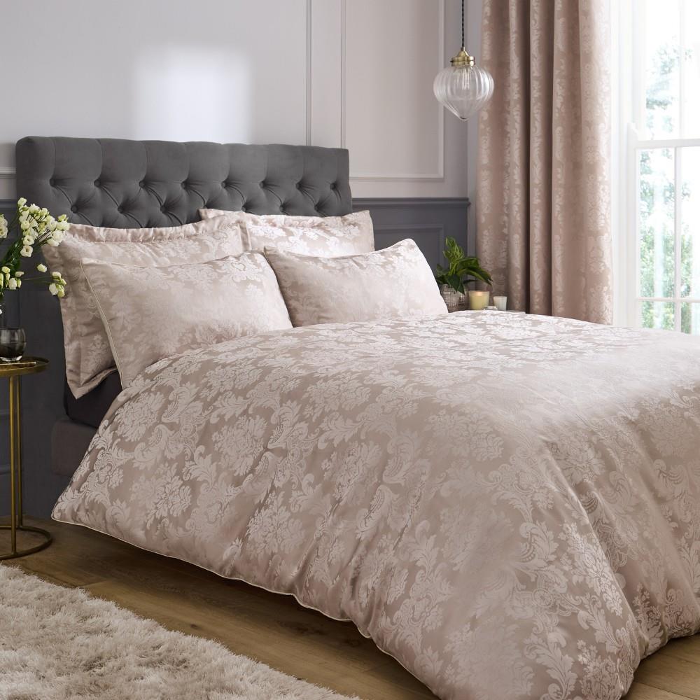 Catherine Lansfield Damask Jacquard Single Duvet Cover Set with Pillowcase Champagne Gold