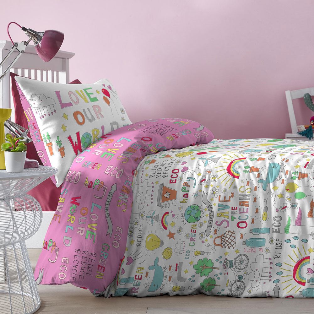 Bedlam Kids Love Our World Print Reversible Duvet Cover Set