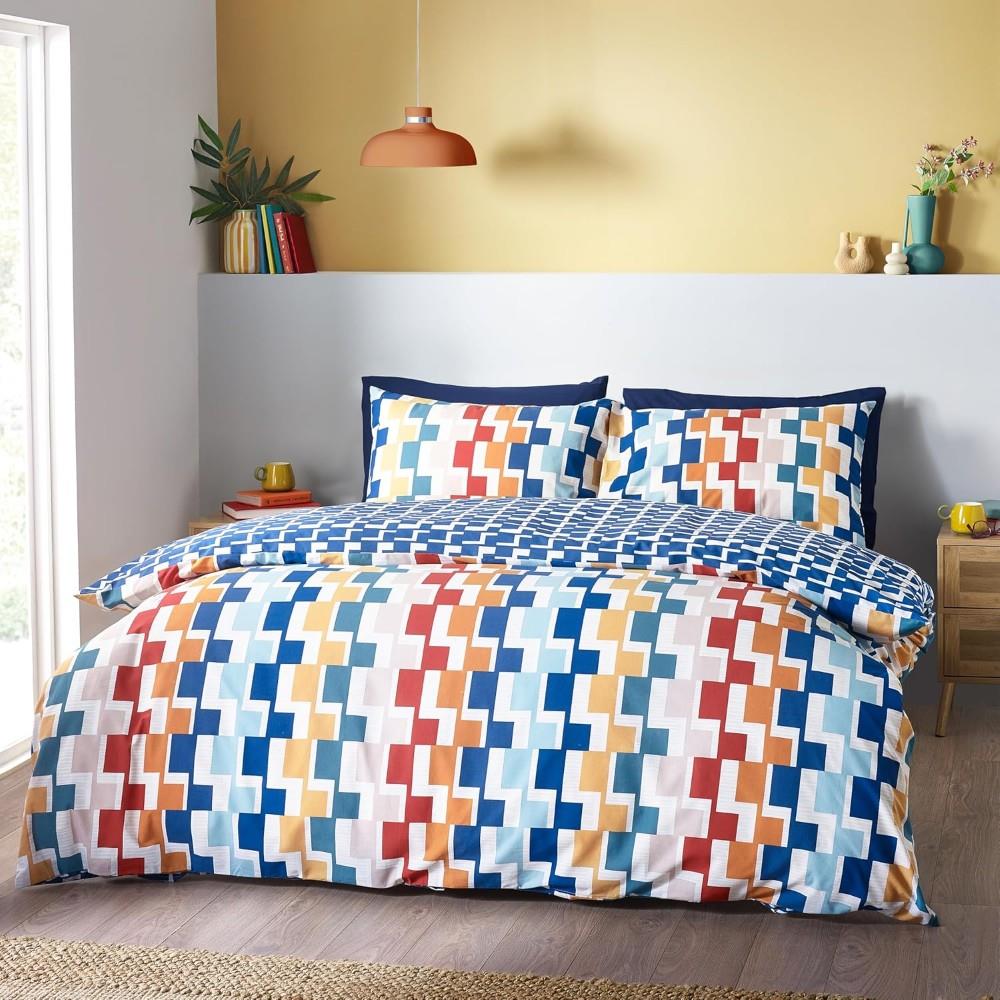 Catherine Lansfield Bryson Geo Reversible Super King Duvet Cover Set with Pillowcases Bright
