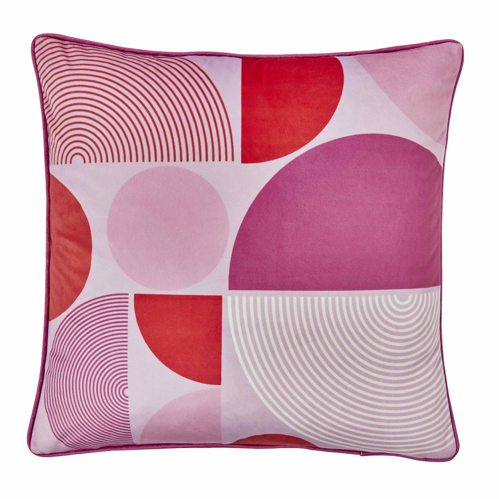 Fusion Ingo Geometric Print Velvet Piped Edge Filled Cushion