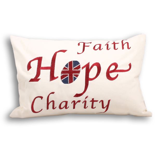 Paoletti Faith Hope Charity Embroidery 100% Cotton Cushion Cover, 35 x 50 Cm