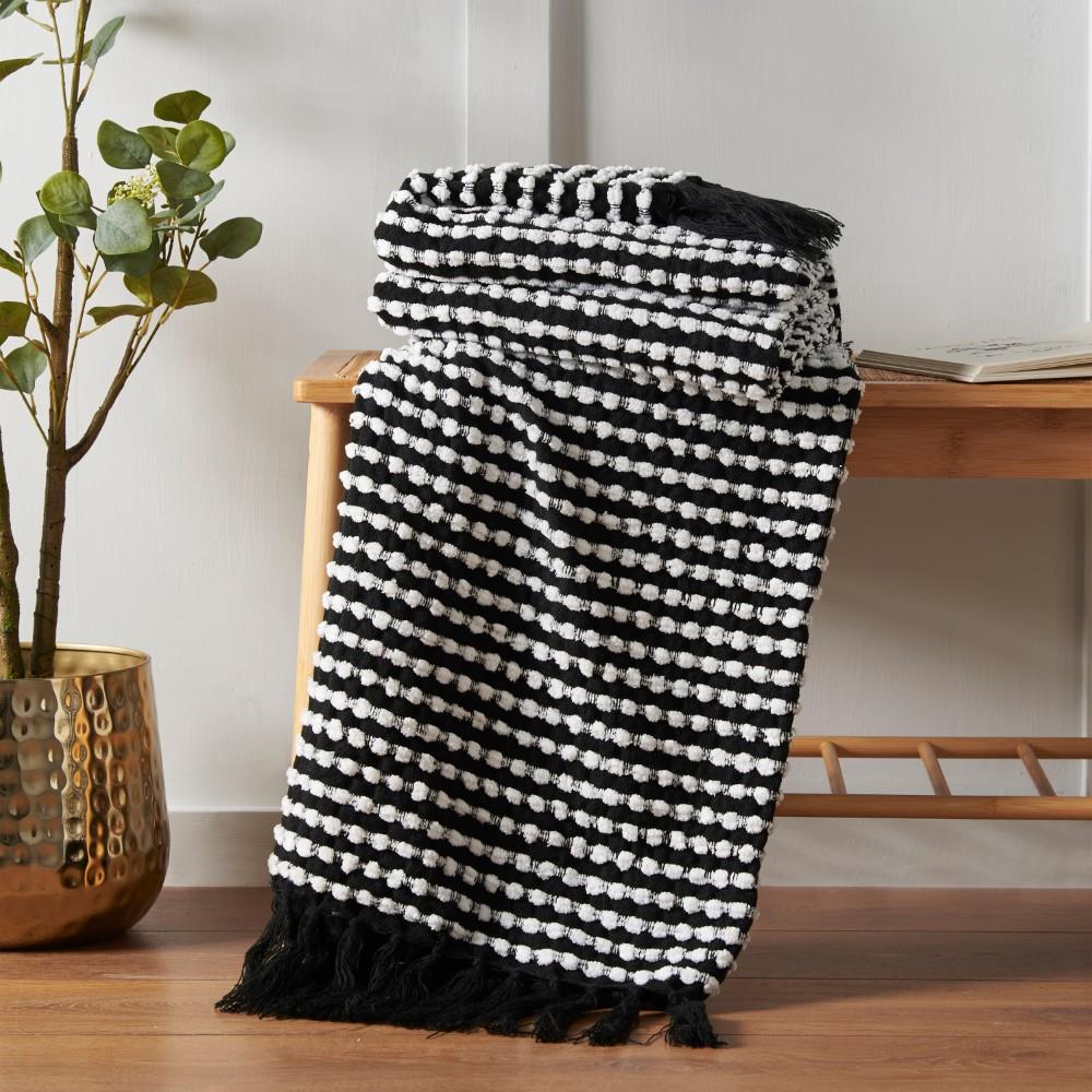 Catherine Lansfield Stab Stitch Textured Tasselled Throw