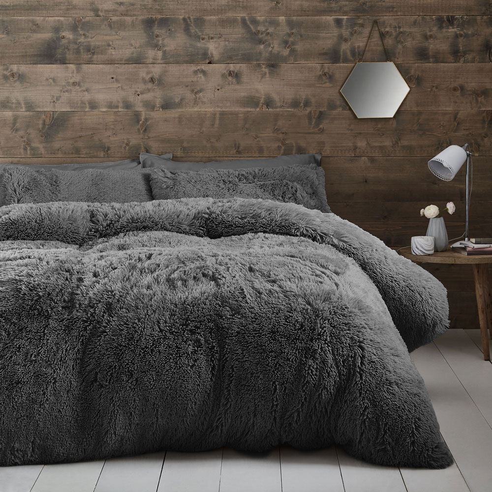 Catherine Lansfield Cuddly Deep Pile Shaggy Faux Fur Fleece Duvet Cover Set