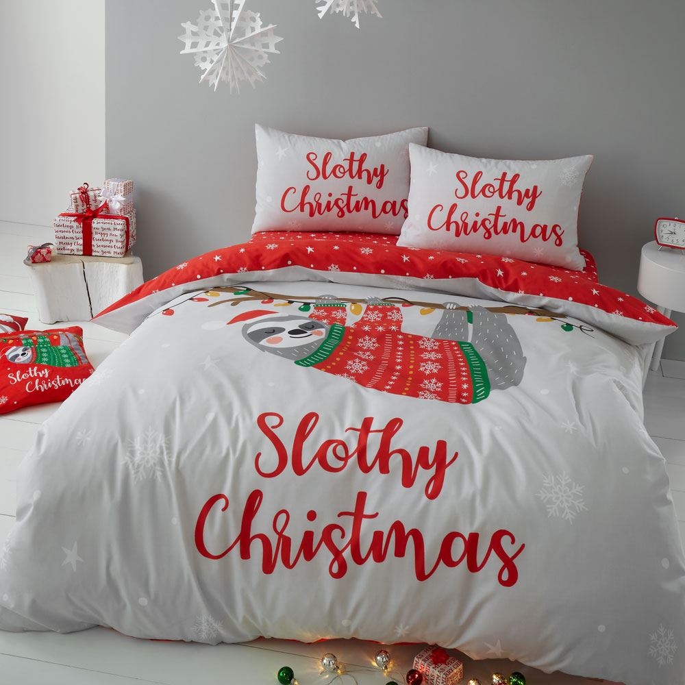 Catherine Lansfield Slothy Christmas Reversible Easy Care Duvet Cover Set