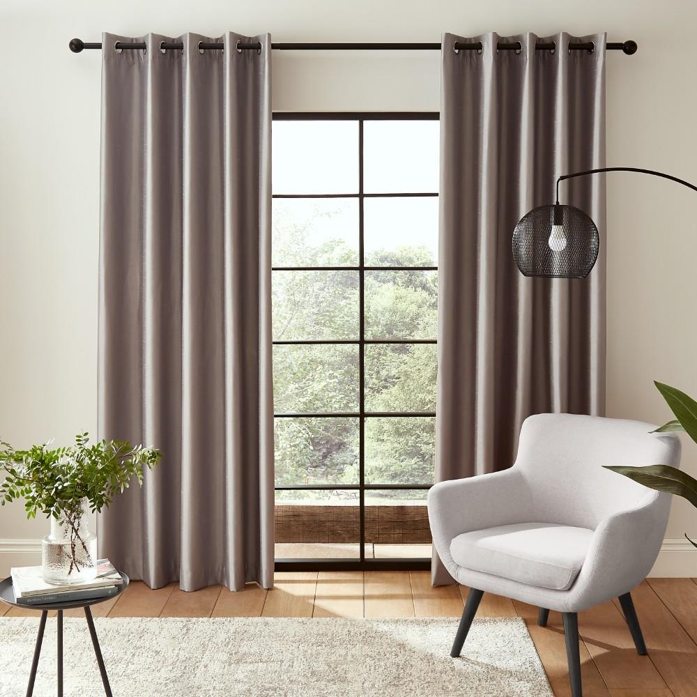 Catherine Lansfield Faux Silk Plain Thermal Blackout Eyelet Lined Curtains