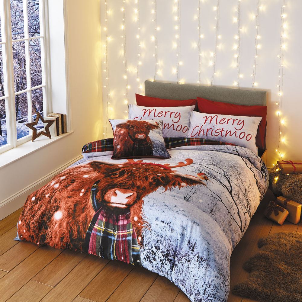 Catherine Lansfield Merry Christmoo Easy Care Reversible Duvet Cover Set