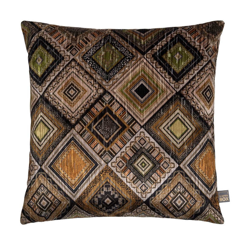 Scatter Box Rio Geometric Diamonds Faux Velvet Feather Filled Cushion