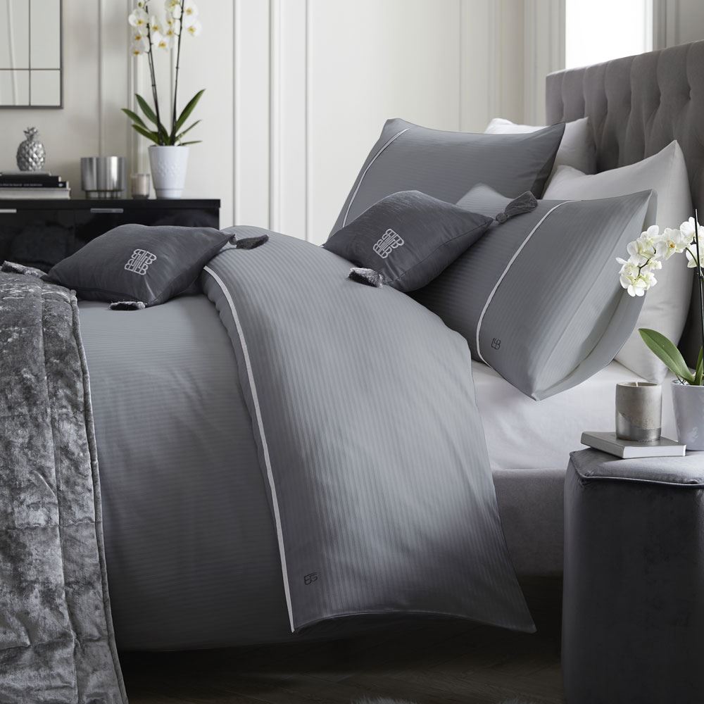 Laurence Llewelyn Bowen Savoy Stripe Embroidered Monogram Duvet Cover Set