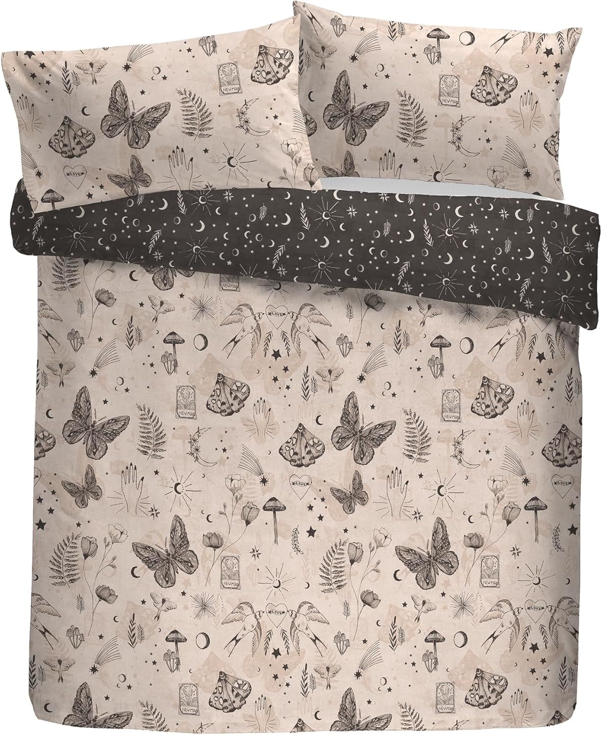Fusion Celeste Tattoo Print Polycotton Easy Care Reversible Duvet Cover Set