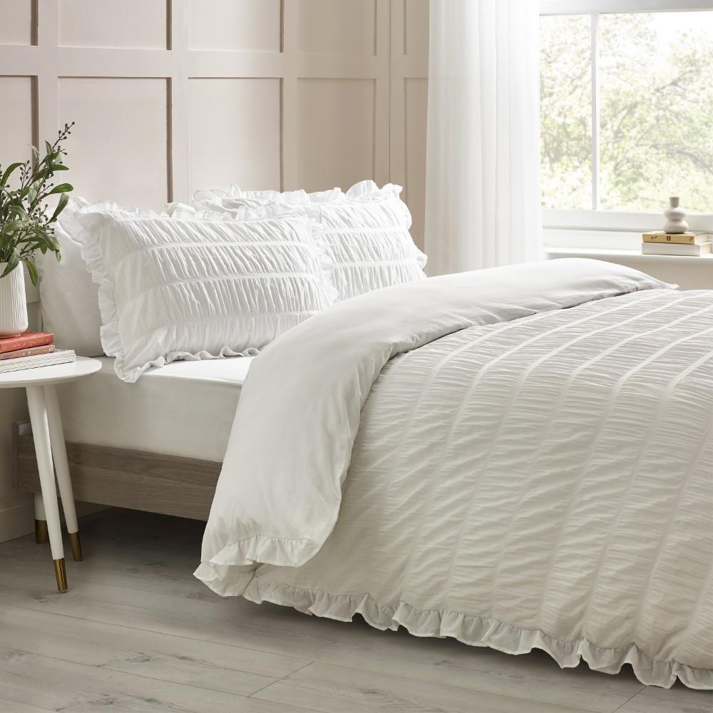 Catherine Lansfield Seersucker Frilled Duvet Cover Set