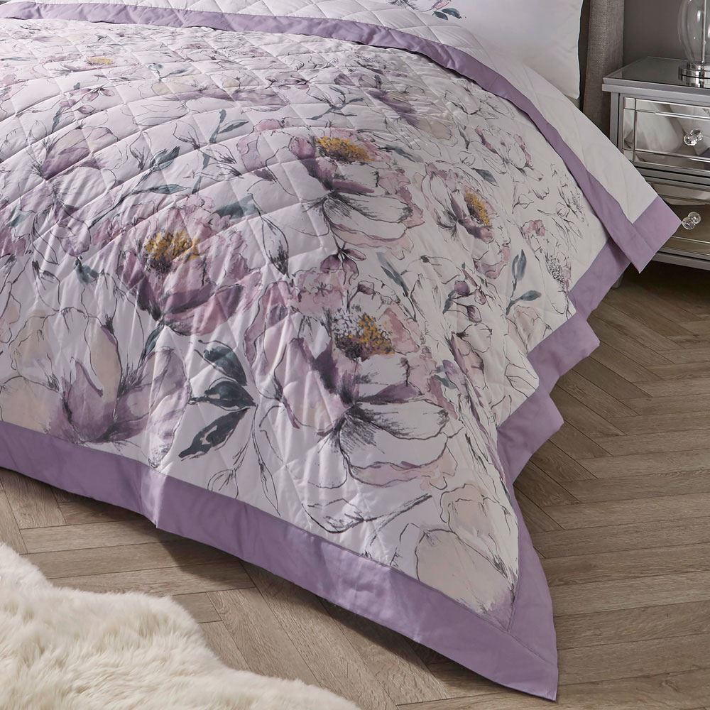 Dreams & Drapes Peony Watercolour Floral Print Quilted Bedspread