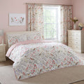 Dreams & Drapes Caraway Garden Birds Print Quilted Bedspread, Pink, 200 x 230 Cm