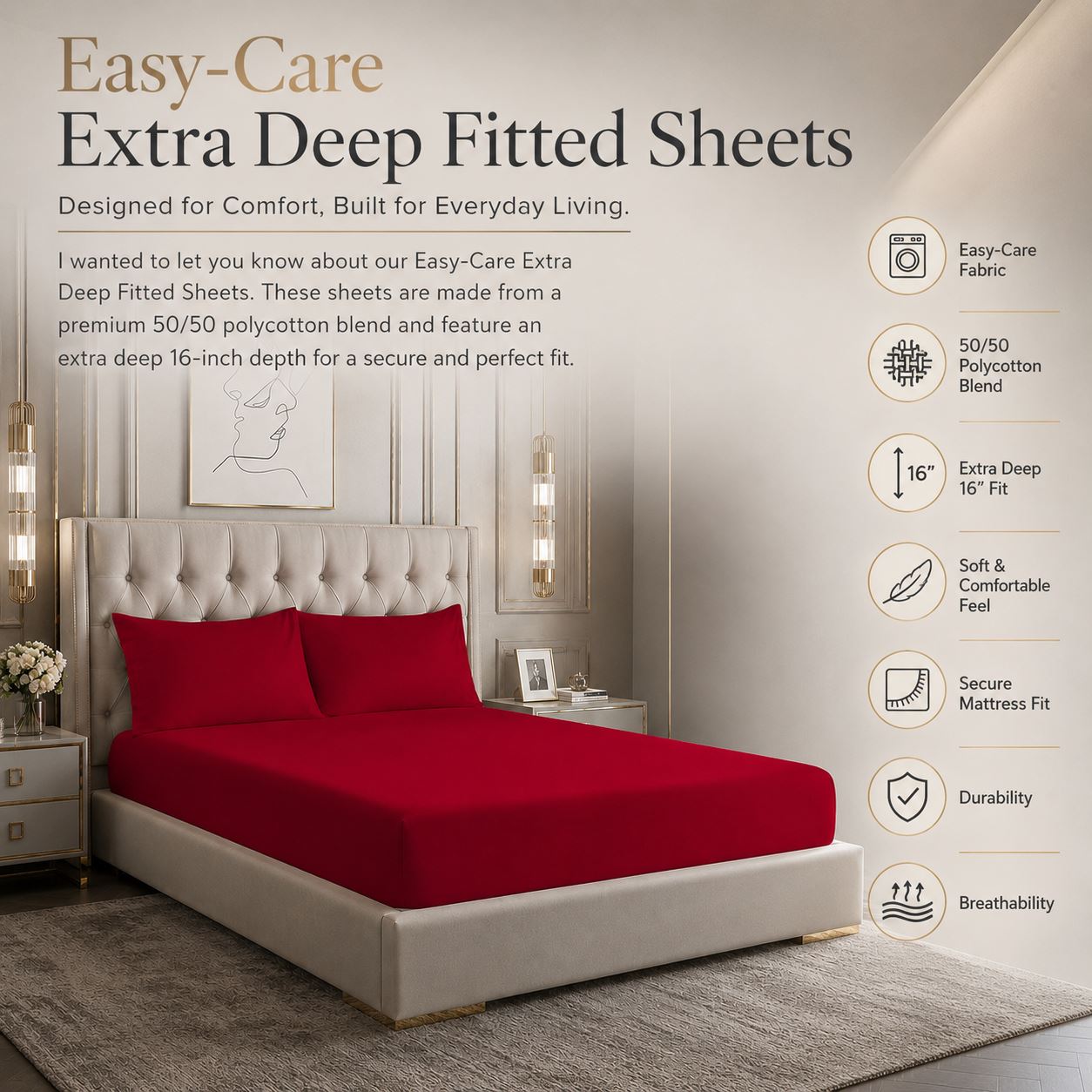 Night Zone Easy-care extra deep fitted sheets