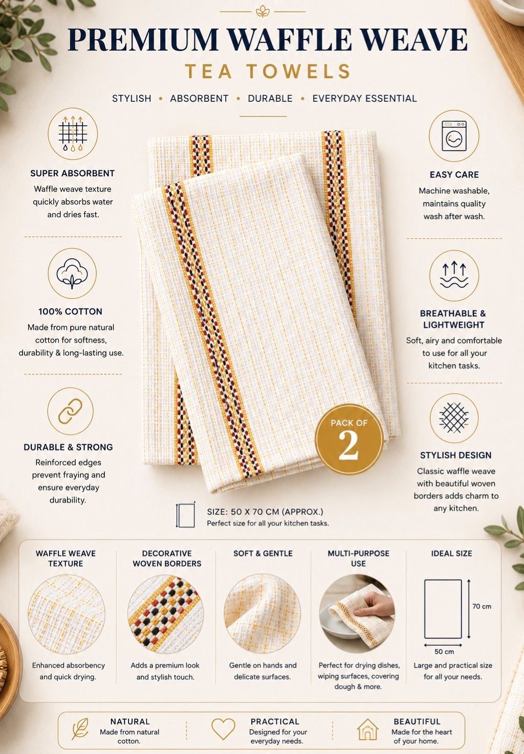 Night Zone Pack of 2 Hawai Tea Towels 100% Cotton