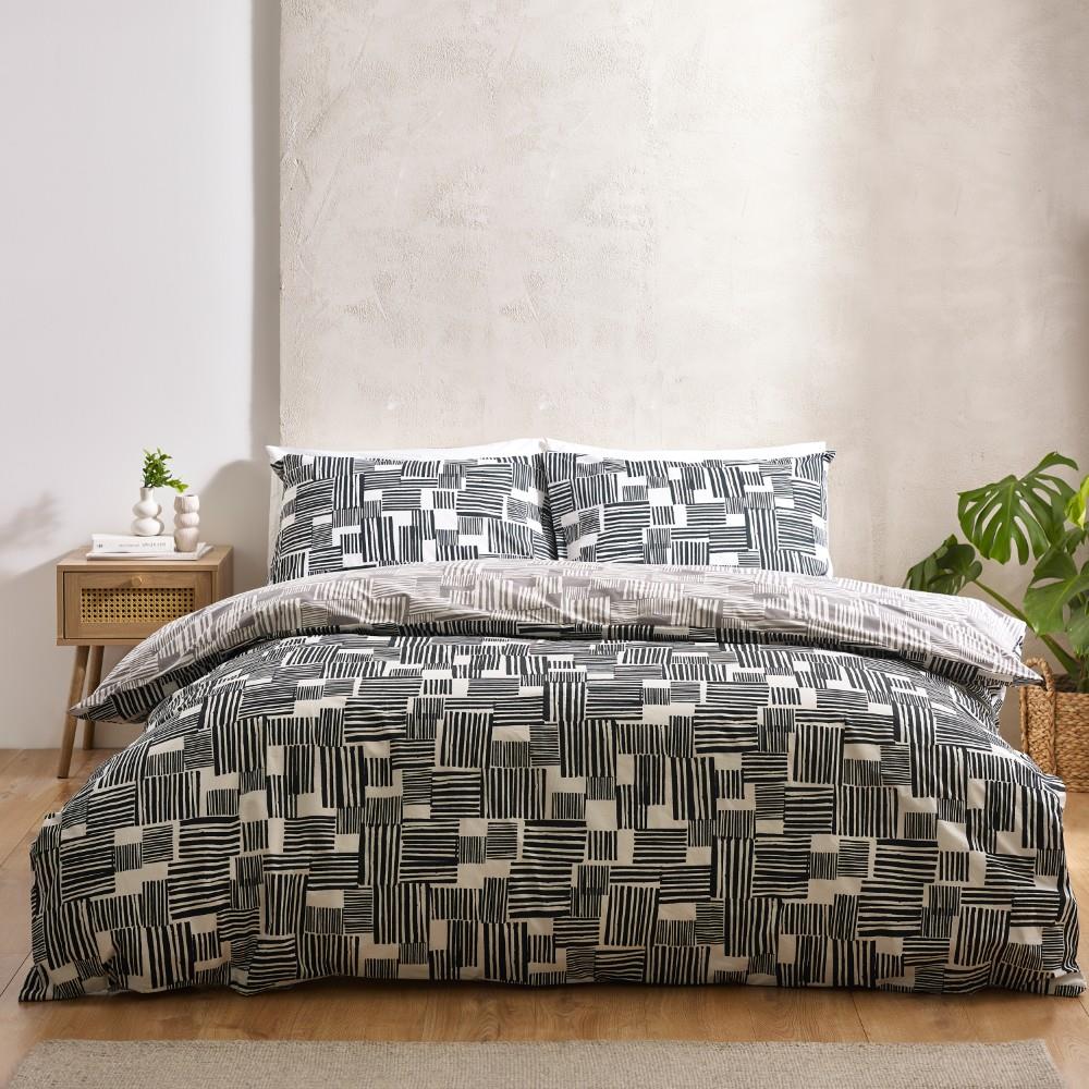 Catherine Lansfield Blocks Reversible Single Duvet Cover Set with Pillowcase Black