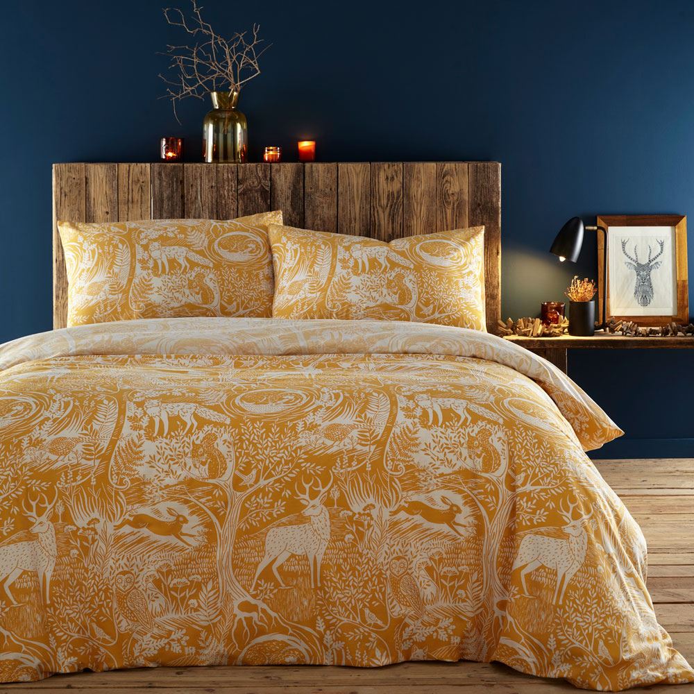 Furn Winter Woods Woodblock Print Reversible Duvet Cover Set