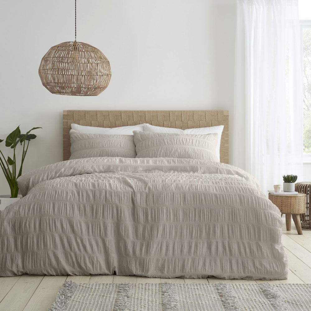Catherine Lansfield Seersucker Banded Textured Cotton Rich Duvet Cover Set