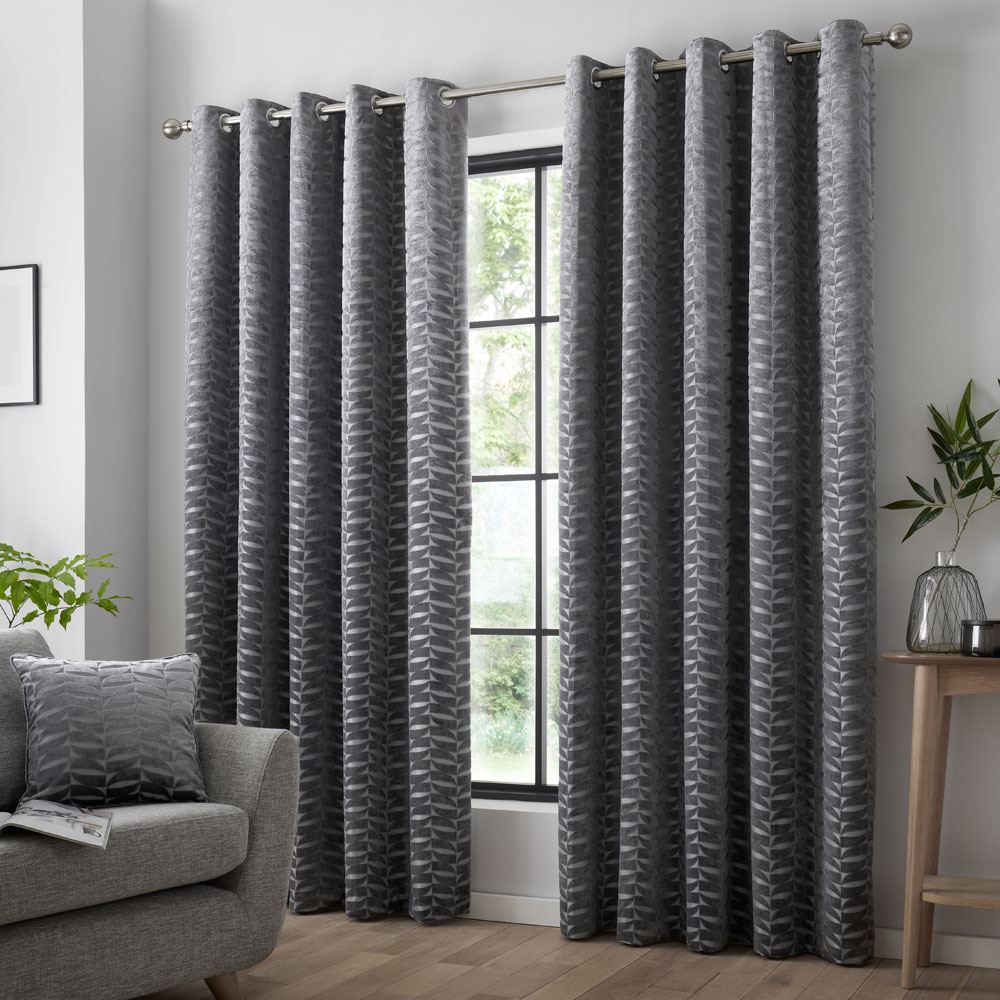 Curtina Kendal Damask Geometric Textured Eyelet Lined Curtains
